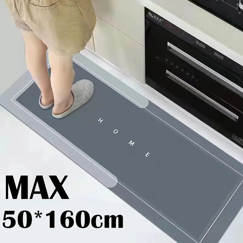Tapis de Cuisine Diatomite Antidérapant Gris à Bordure Claire, 3 Teintes