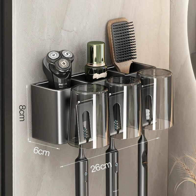Porte-Brosse à Dents Mural Sans Perçage avec Gobelets, 2 à 4 Places
