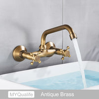 Mitigeur de Cuisine Laiton Antique Bec Long Pivotant Double Poignée