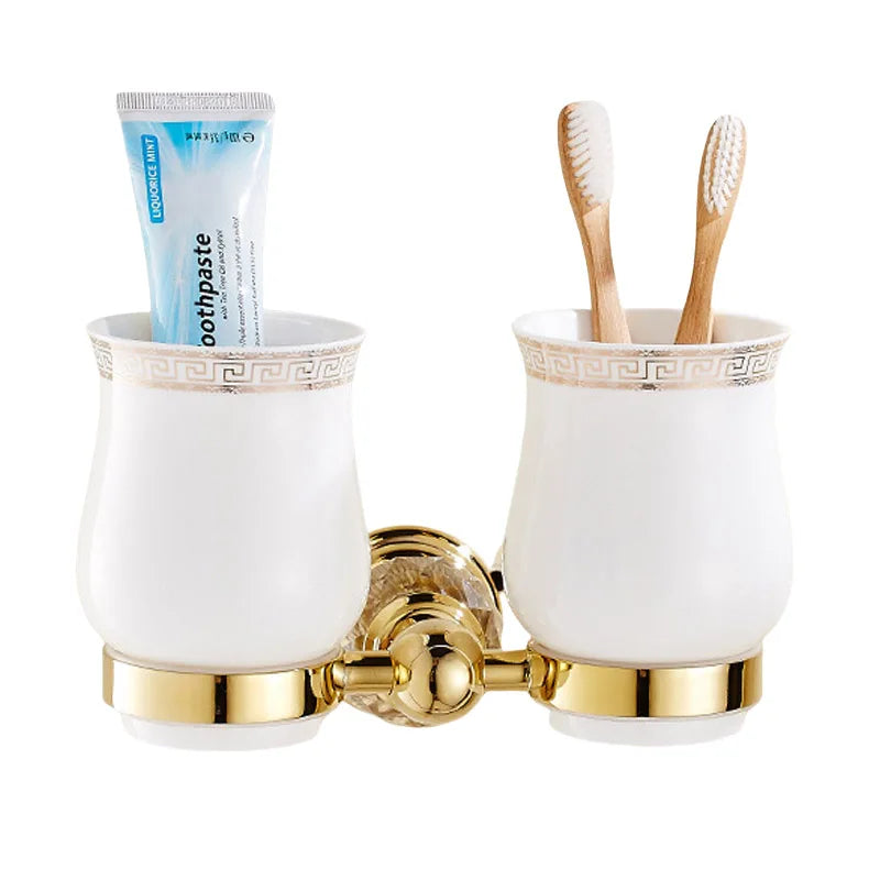 Accessoires Salle de Bain Dorés Cristal Muraux à la Pièce, 15 Articles