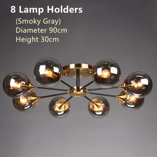 Plafonnier Cuisine Design à Globes en Verre 3 à 10 Lampes, Doré