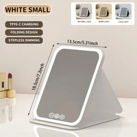 Miroir de Maquillage LED Tactile Pliant, Rose ou Blanc, 2 Tailles