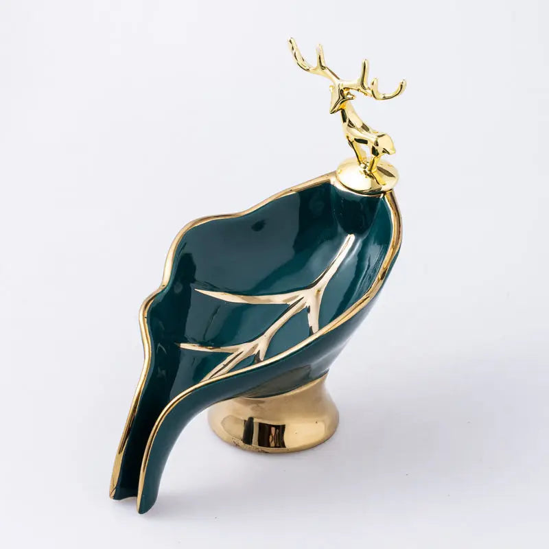 Porte-Savon Céramique Feuille Décor Cerf Doré