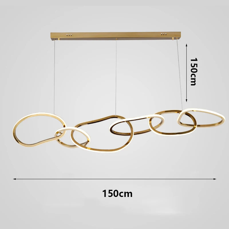 Suspension Cuisine LED Anneaux Entrelacés, 80 à 180 cm