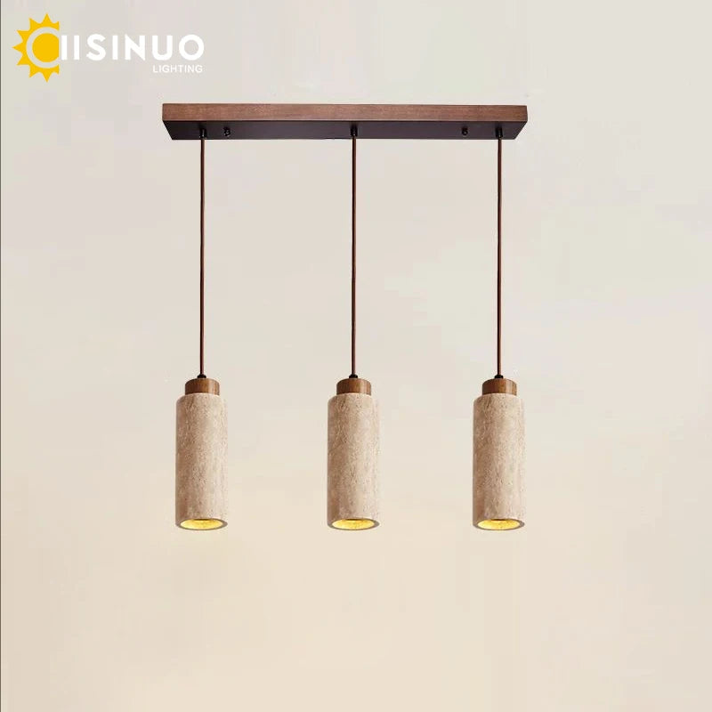 Suspension Cuisine en Pierre Travertin 1 à 3 Lampes, Cylindre ou Carré