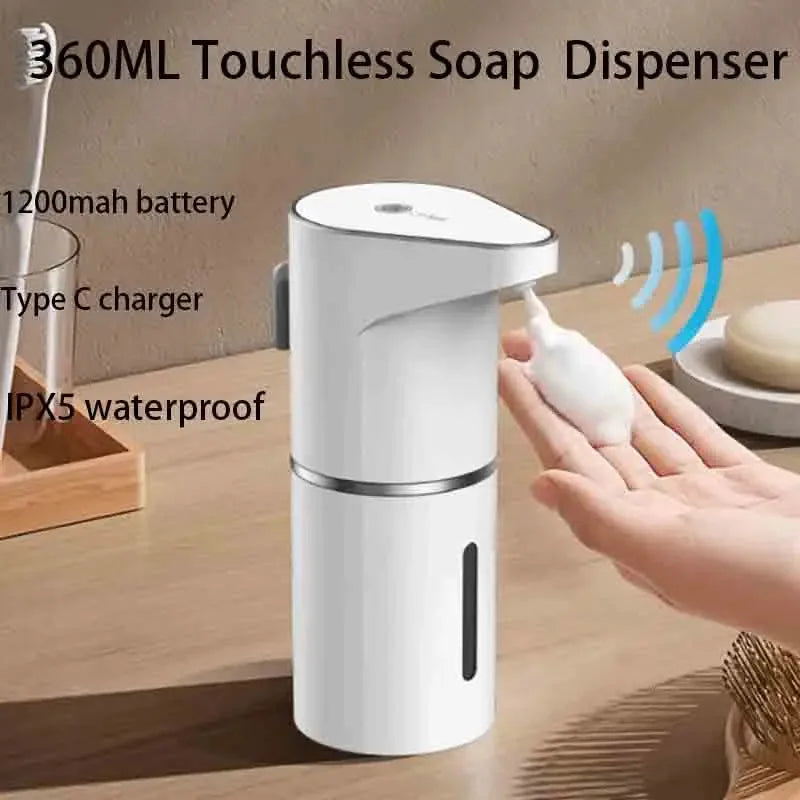 Distributeur de Savon Mousse Automatique Blanc, Mural ou à Poser, USB-C