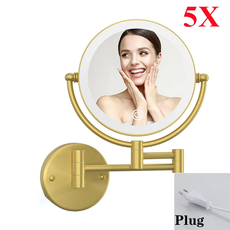 Miroir Grossissant Mural LED Bras Extensible Laiton, 3 Teintes de Lumière