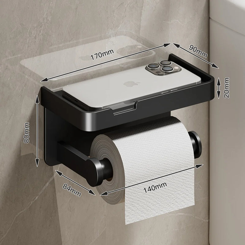 Porte-Papier Toilette Mural Blanc, Noir ou Gris avec Tablette, 1 ou 2 Rouleaux