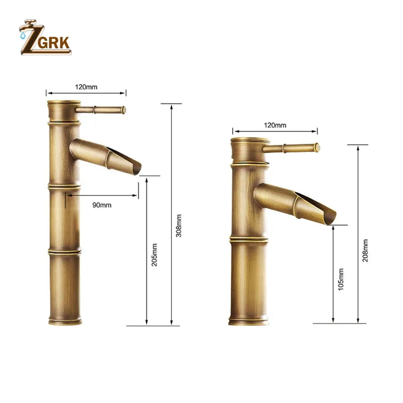 Mitigeur Lavabo Laiton Décor Bambou, 3 Becs, Bas ou Haut