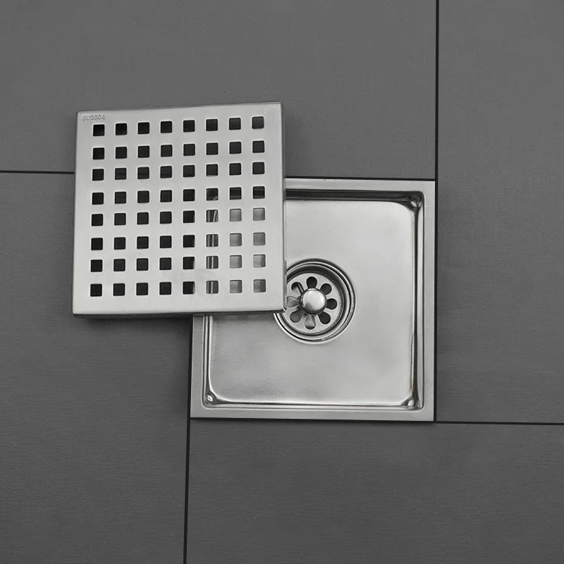 Bonde de Douche Carrée Inox 15 x 15 cm, Grille ou Plaque Invisible
