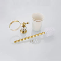 Porte-Brosse WC Mural Doré ou Chromé, Coupelle Céramique et Brosse
