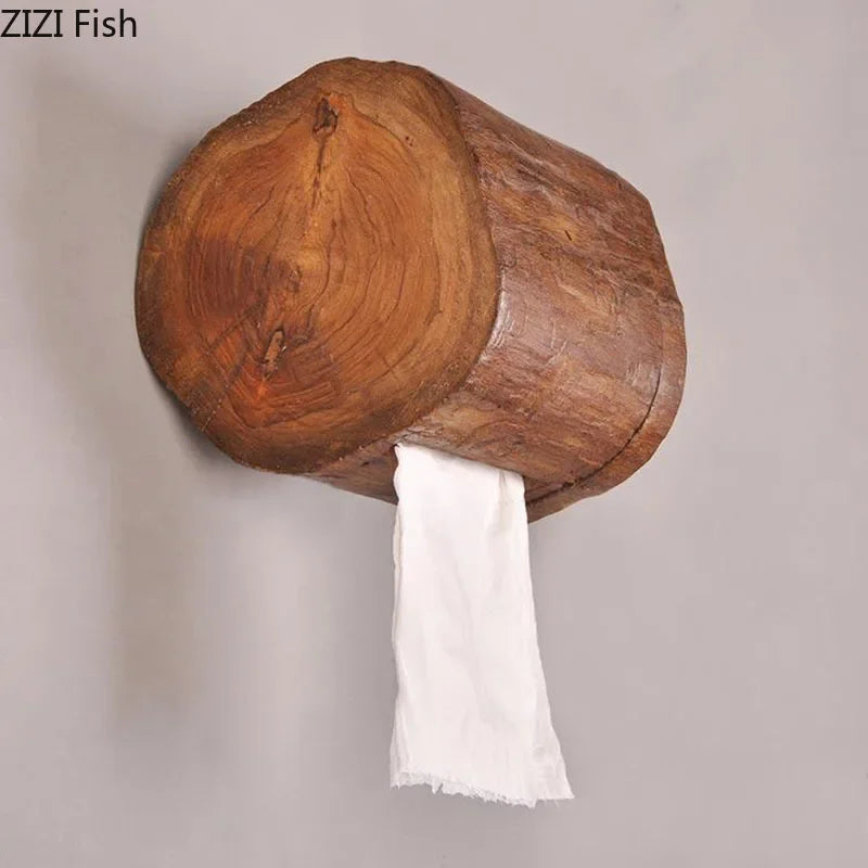 Porte-Papier Toilette Mural en Bois Massif, Forme Tronc d'Arbre, 15 cm