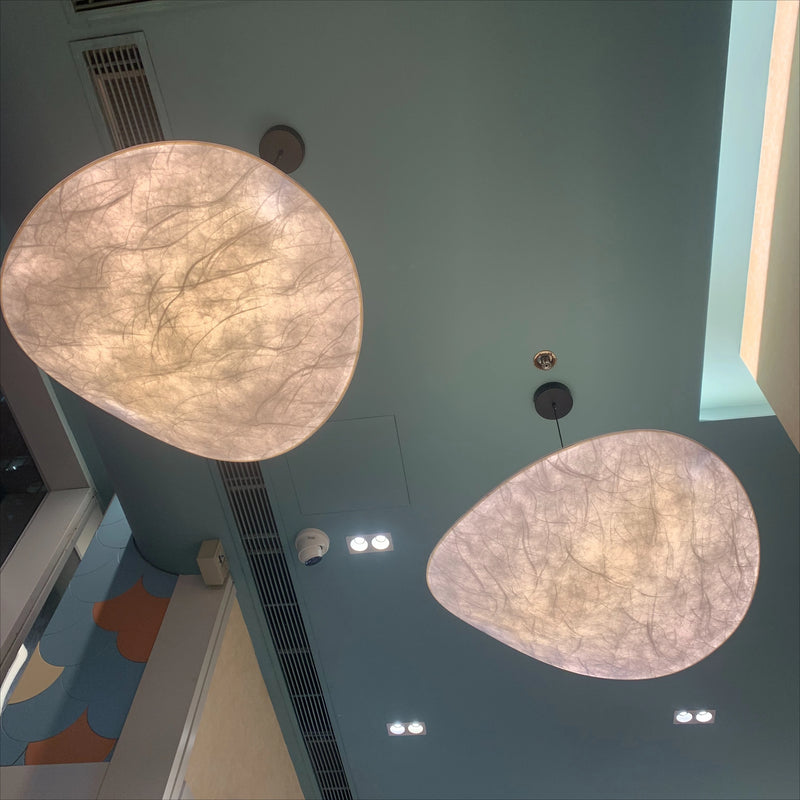 Suspension Cuisine Soie Blanche LED, Diamètre 40 à 80 cm