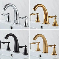 Mitigeur Lavabo 3 Trous Double Poignée en Laiton, 5 Finitions