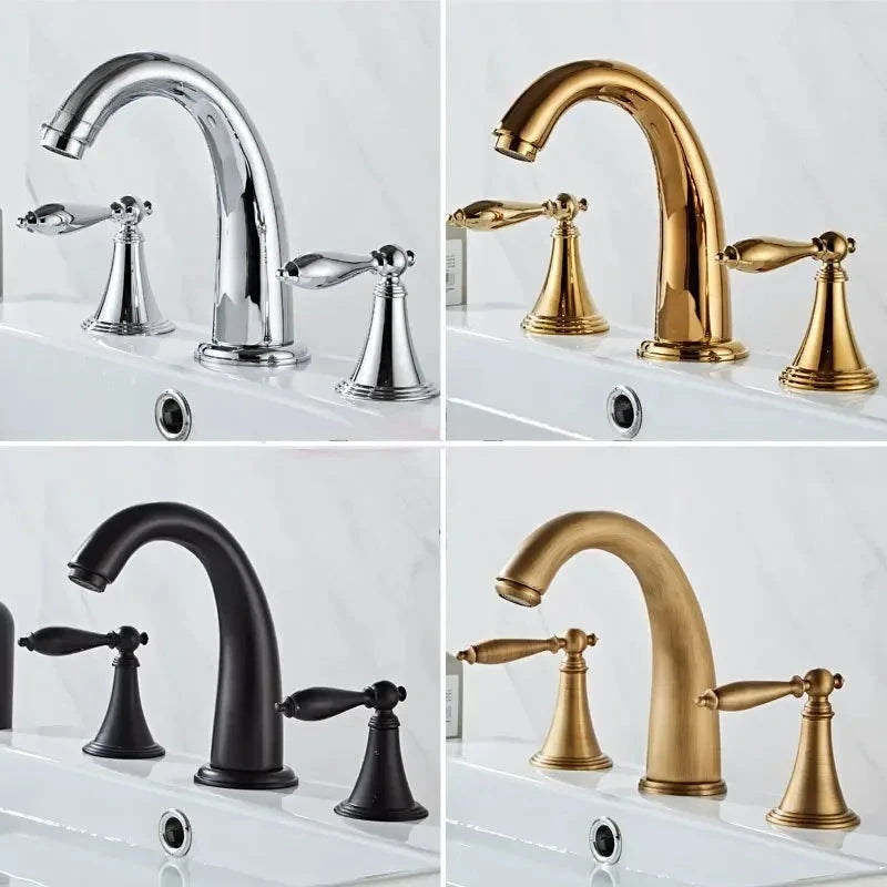 Mitigeur Lavabo 3 Trous Double Poignée en Laiton, 5 Finitions
