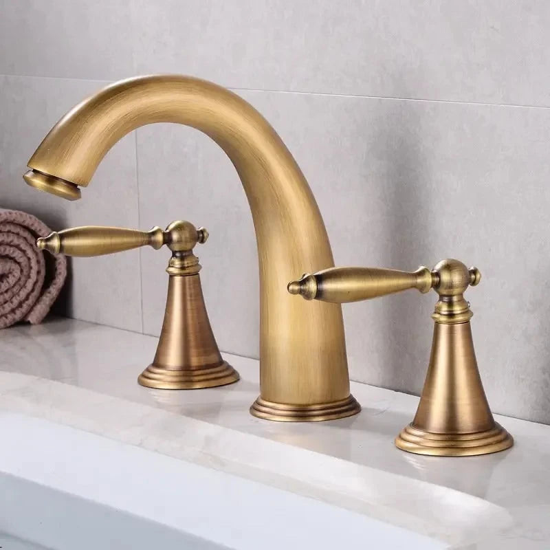 Mitigeur Lavabo 3 Trous Double Poignée en Laiton, 5 Finitions