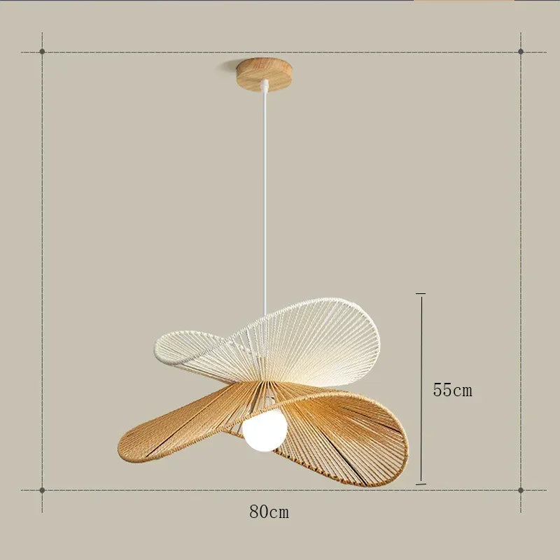 Suspension Cuisine Rotin Tressé Pétale, Brun ou Blanc, 40 à 100 cm