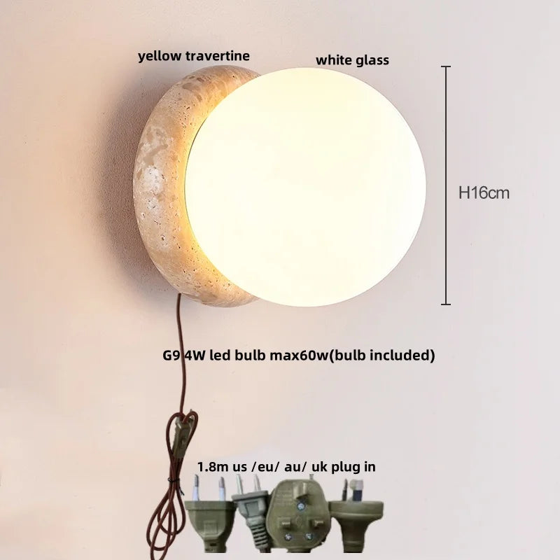 Applique Salle de Bain Travertin, Globe en Verre ou Spot en Bois