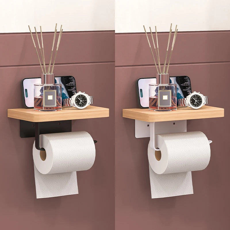Porte-Papier Toilette Mural en Bois Sans Perçage