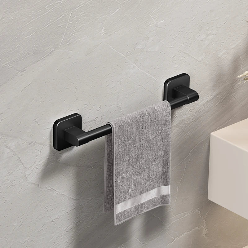 Porte-Serviette Adhésif Noir Sans Perçage en Aluminium, 30, 40 ou 50 cm