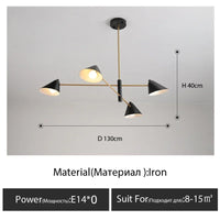 Suspension Cuisine Design Cônes Noirs 4, 6 ou 8 Lampes, Ø 130 cm
