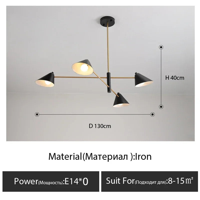 Suspension Cuisine Design Cônes Noirs 4, 6 ou 8 Lampes, Ø 130 cm