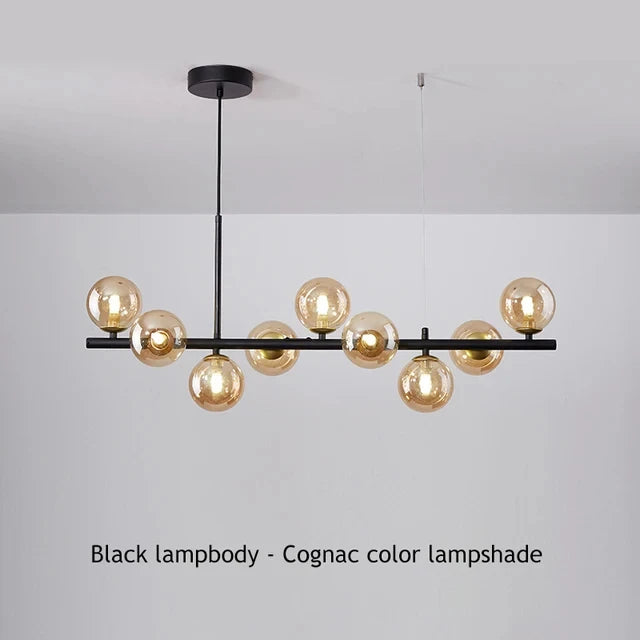 Suspension Cuisine Îlot Globes Verre, 7 à 11 Têtes, Lumière 3 Teintes