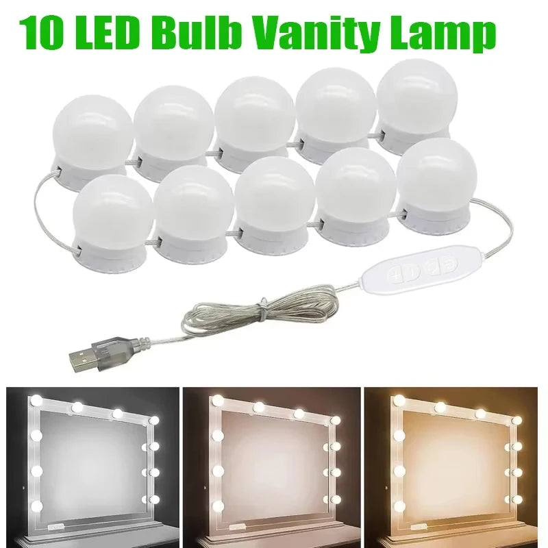 Ampoules LED pour Miroir de Coiffeuse, Kit 10 Ampoules USB, 3 Teintes