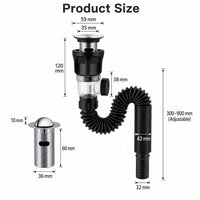 Siphon Lavabo Flexible 30-90 cm avec Bonde, Noir ou Gris
