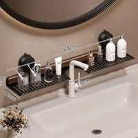 Étagère Lavabo Murale sans Perçage, Aluminium et Noyer, 40 à 60 cm