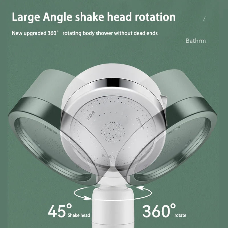 Pommeau de Douche à Tête Pivotante 360°, 3 Modes et Bouton Stop
