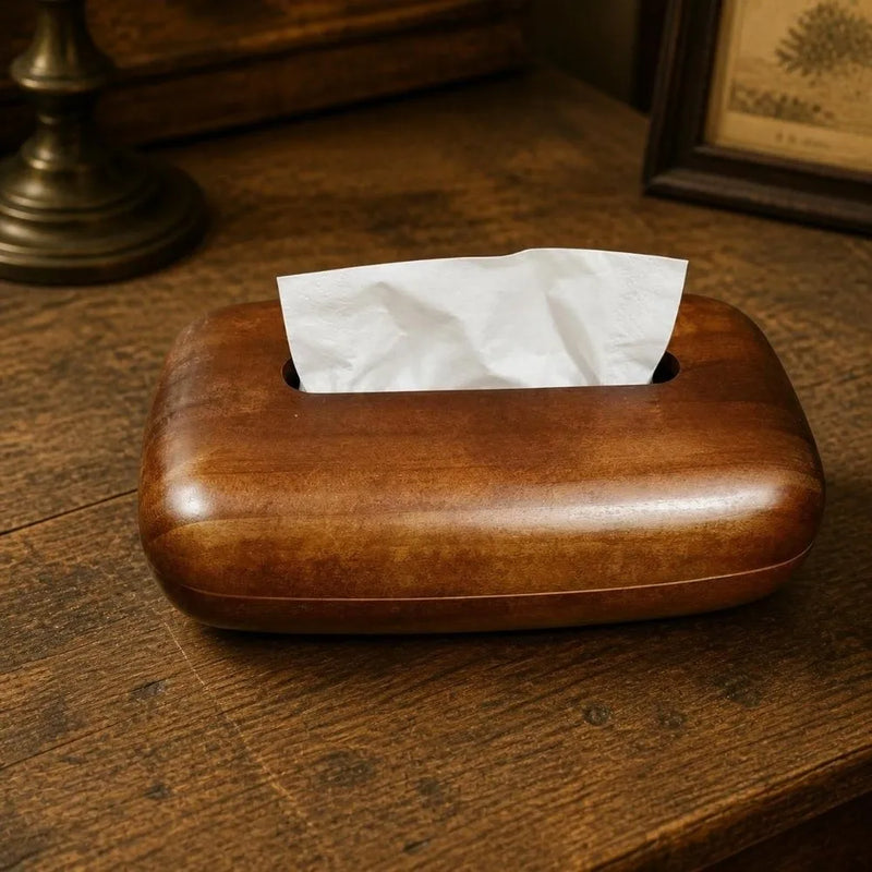 Boîte à Mouchoirs en Bois Massif Arrondie, 22 x 13 x 6 cm