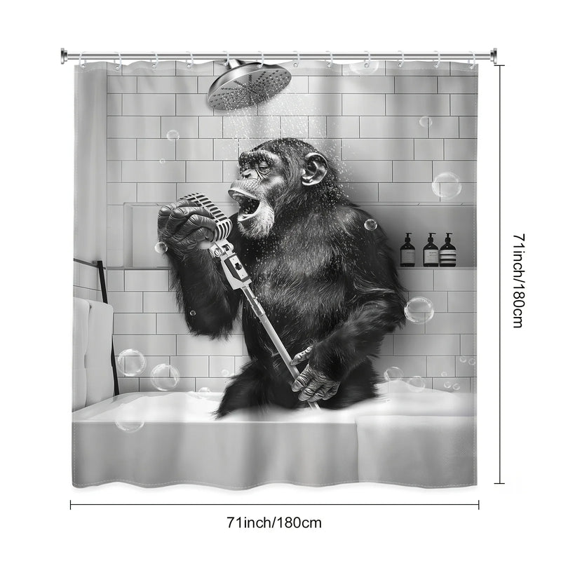 Rideau de Douche Chimpanzé Chantant Noir et Blanc 90 à 240 cm