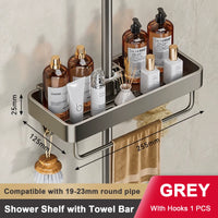 Étagère de Douche Aluminium Gris pour Colonne, Sans Perçage, 1 ou 2 Plateaux