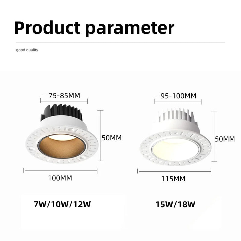 Spot LED Encastrable Sans Bordure à Plâtrer Cuisine, 7 à 18 W Dimmable