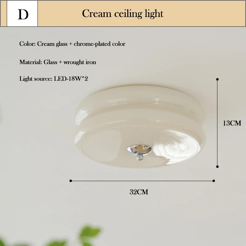 Plafonnier Cuisine en Verre Laiteux Rétro, Blanc ou Crème, Ø 32 ou 40 cm