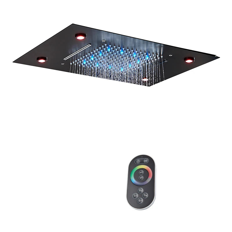 Douche Encastrable LED Plafond Cascade Noir Mat