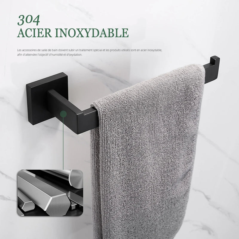 Accessoires Salle de Bain Noir Mat à la Pièce, 21 Articles