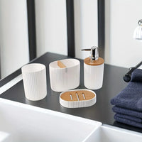 Set Accessoires Salle de Bain 4 Pièces Noir ou Blanc, Plastique et Bambou