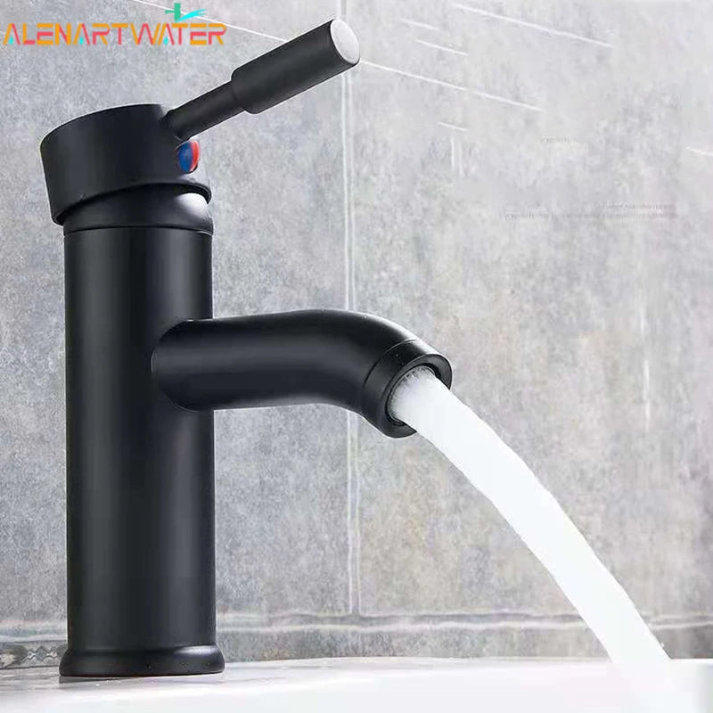 Mitigeur Lavabo Monotrou Inox Noir Mat ou Chromé, Modèle Haut ou Court