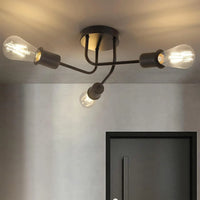 Plafonnier Cuisine Industriel Noir 3 ou 4 Lumières E27, Style Rétro