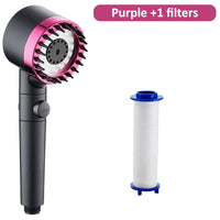 Pommeau de Douche Massant à Picots, 4 Modes, Bouton Stop, Gris ou Fuchsia