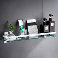 Étagère Salle de Bain Verre Trempé et Aluminium, 28,5 à 48,5 cm