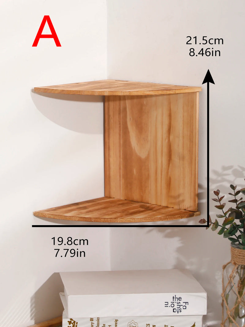 Étagère d'Angle Murale en Bois 2 ou 5 Niveaux, Bois Clair ou Foncé