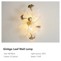 Suspension Cuisine Feuilles de Ginkgo Doré et Blanc, 60 à 150 cm