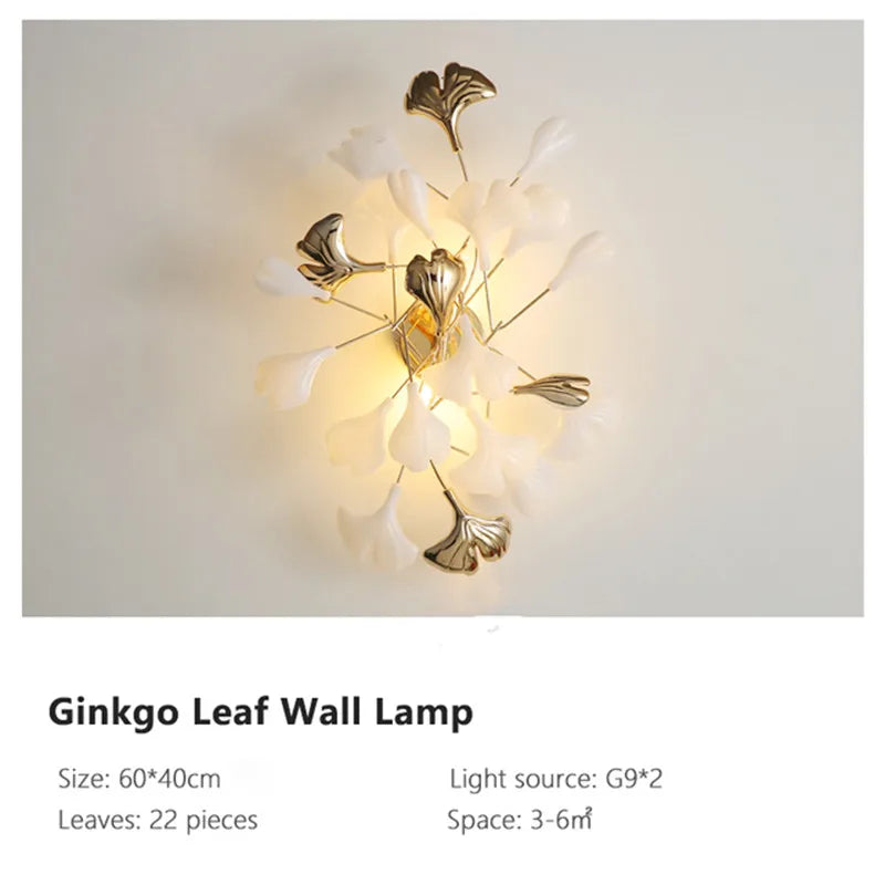 Suspension Cuisine Feuilles de Ginkgo Doré et Blanc, 60 à 150 cm