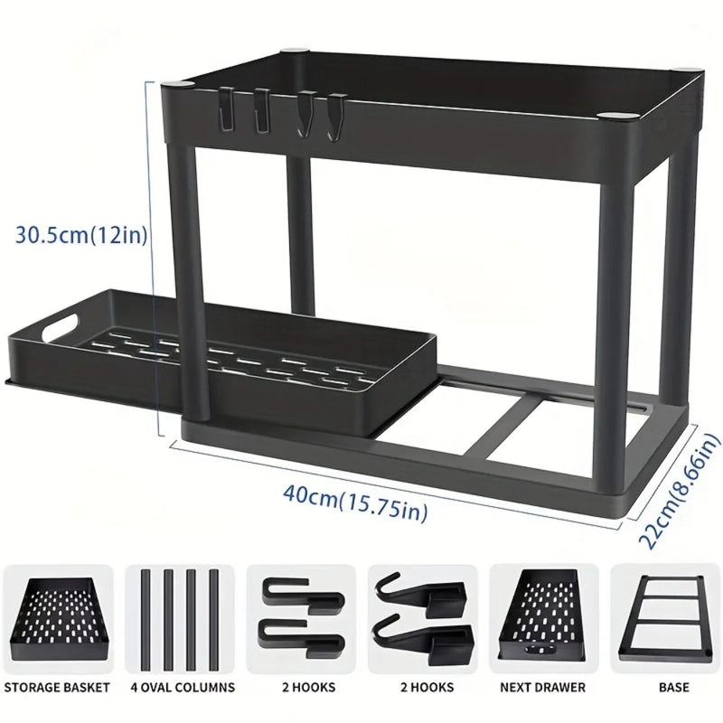 Organiseur Coulissant Sous Évier Compact, Noir ou Blanc