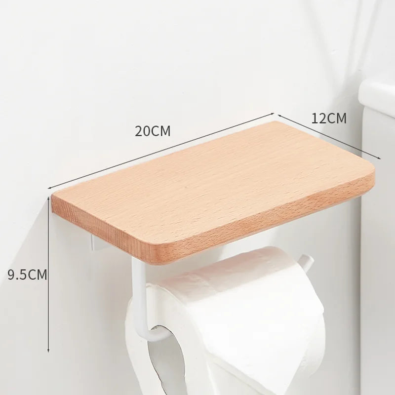 Porte-Papier Toilette Mural avec Tablette en Bois, Noir ou Blanc, 16 à 30 cm