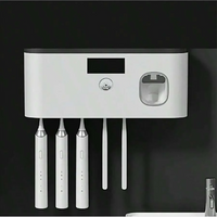 Porte-Brosse à Dents UV Mural 5 Places avec Étagère, Noir ou Blanc