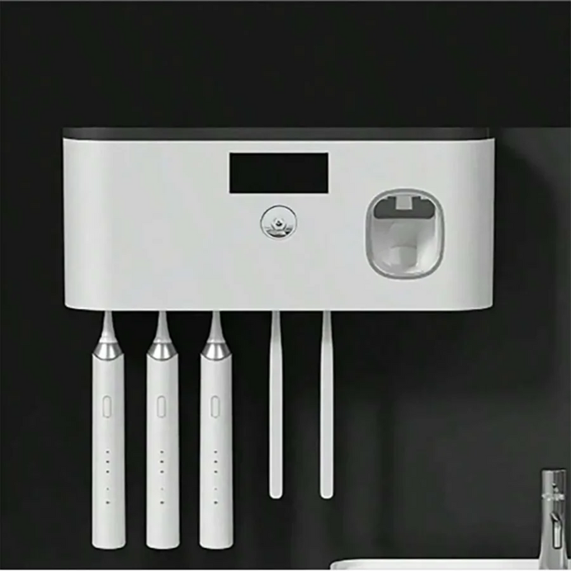 Porte-Brosse à Dents UV Mural 5 Places avec Étagère, Noir ou Blanc